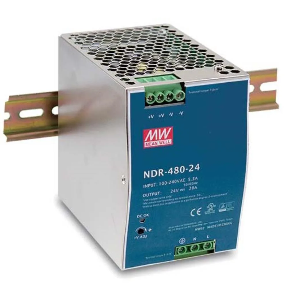 NDR-480 NDR-480-24 Mean Well Power Supply 24 VDC 20A Din Rail - Image 1